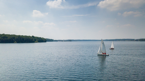 Activité bateau voile avec l'équipe du Coga au Lac de l'Eau d'Heure.